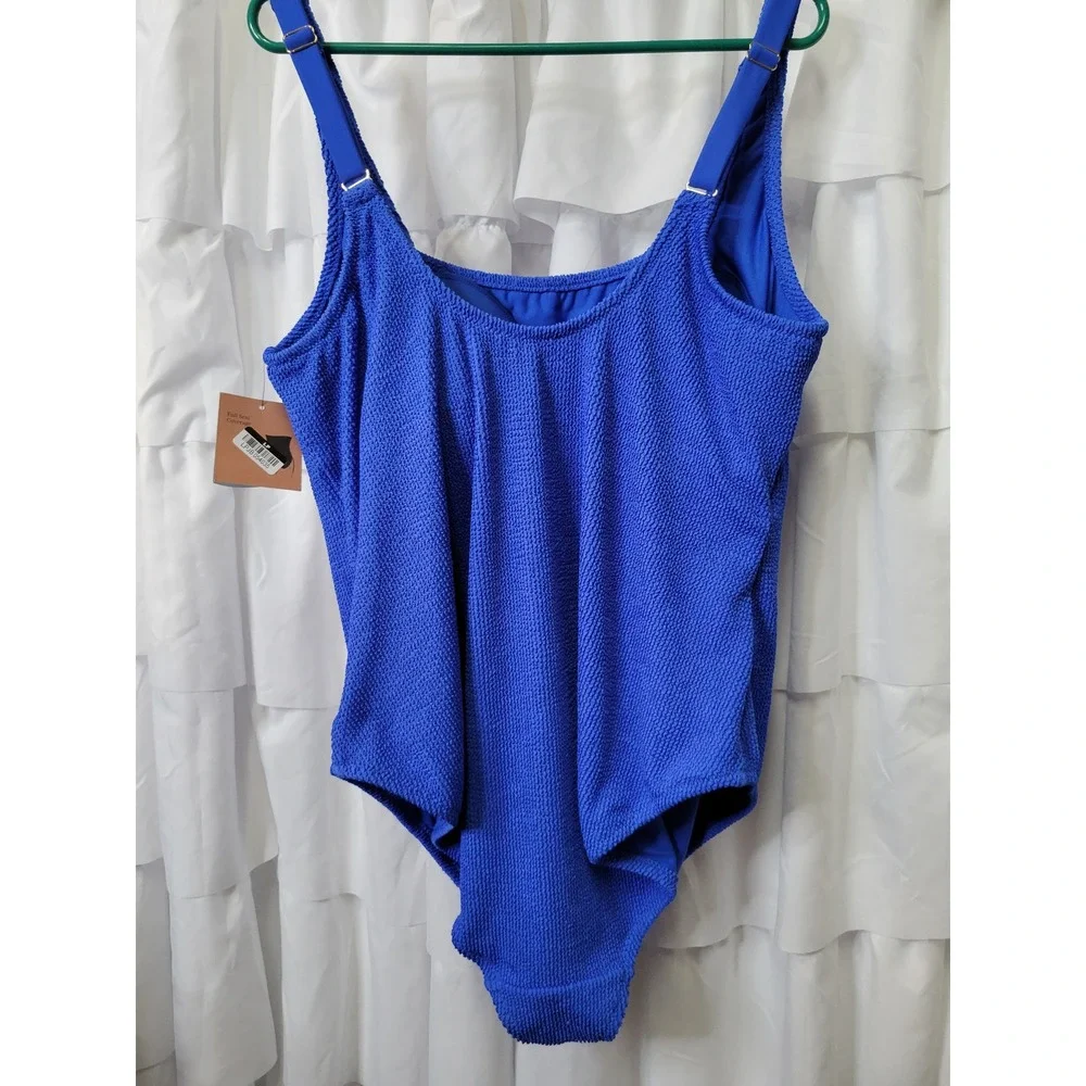 Shade & Shore Blue Textured One Piece Swimsuit Full Coverage  Size 22 1506